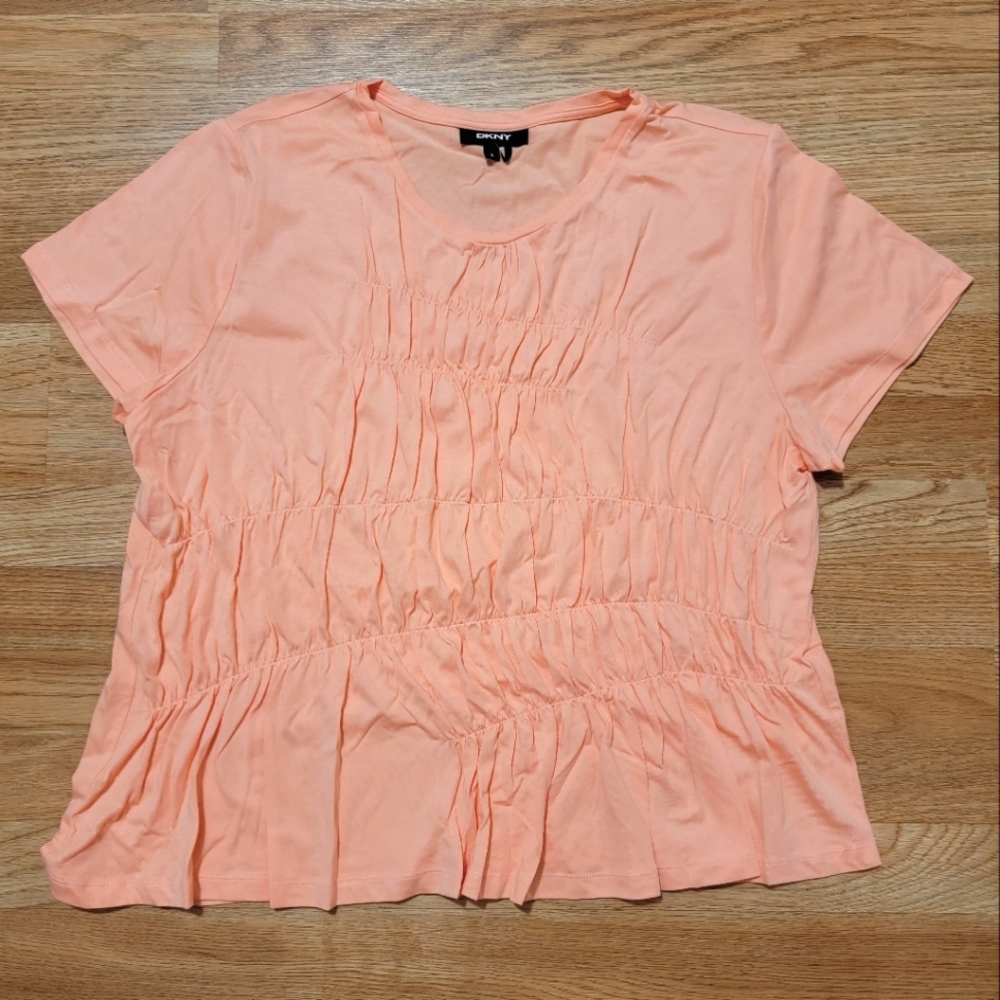 XL DKNY Asymmetric Rouched Salmon Pink Shirt